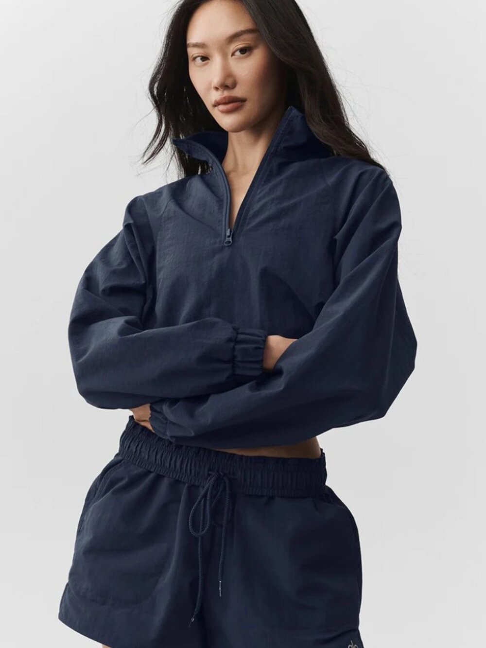 NEW Alo Cropped 1/4 Zip Alumni Pullover in Navy
